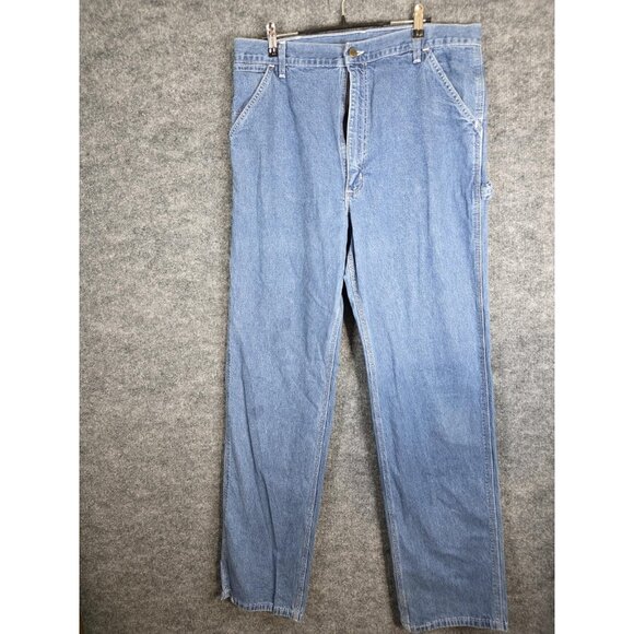 Carhartt Jeans Mens 35x35 Blue Denim Carpenter Work Pants Hammer Loop Utility
